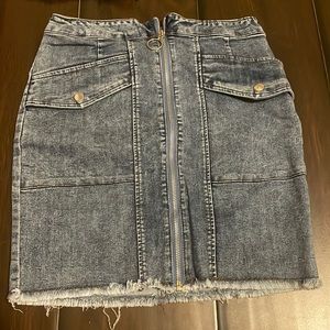 Two piece jean skirt set.